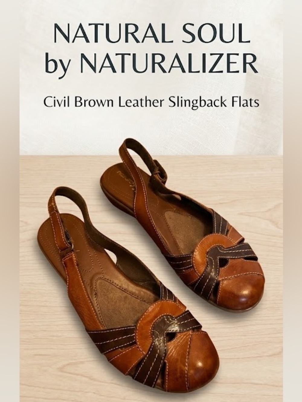 Natural Soul by Naturalizer Civil Brown Leather Slingback Flats Brown 8.5 M